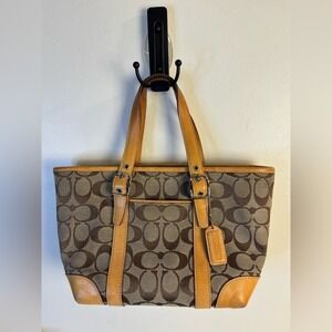 Coach Brown & Tan Hamptons Market Mini Signature Tote Bag